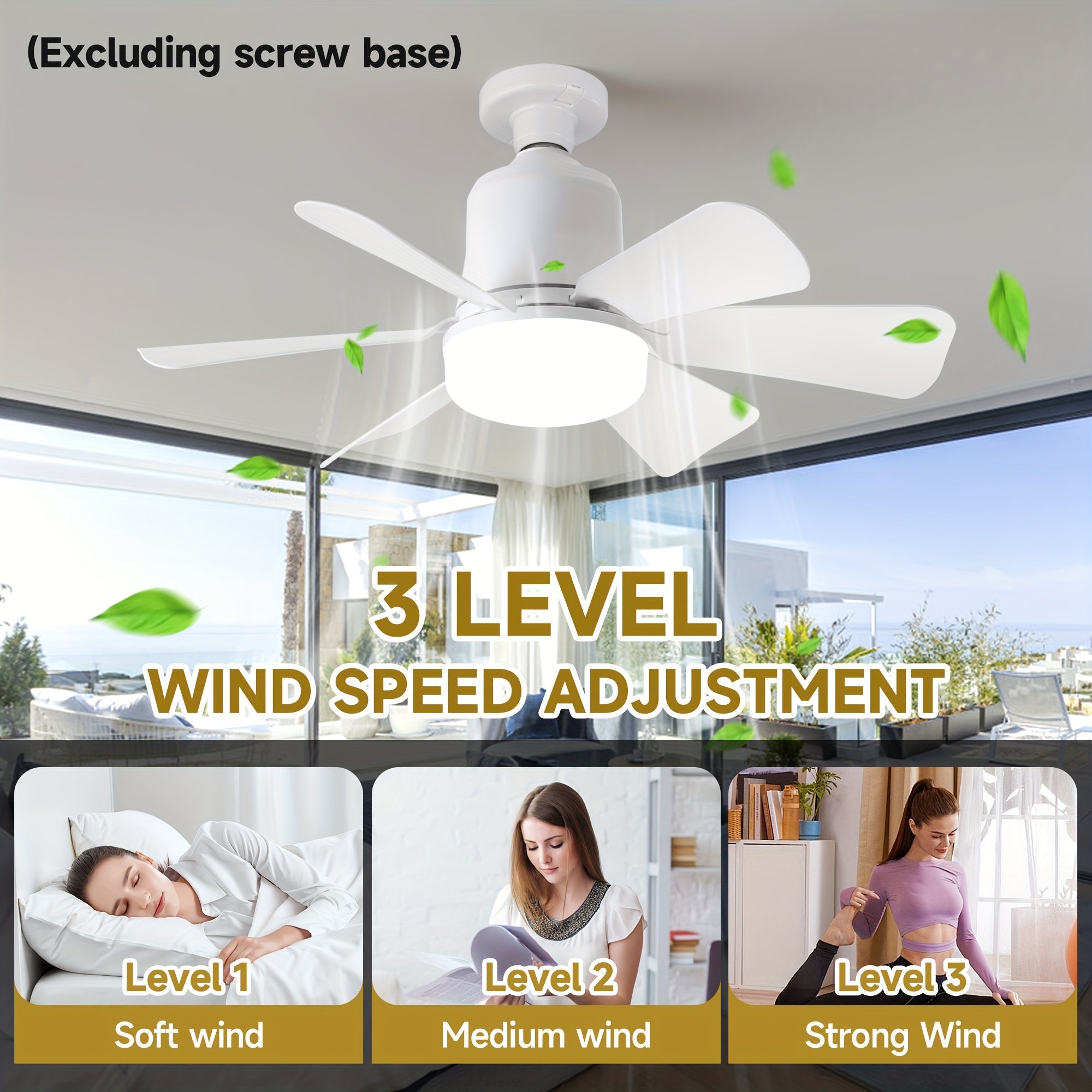 Dimmable Ceiling Fan with Remote Control and E27/E26 Bulb Socket for Indoor Rooms