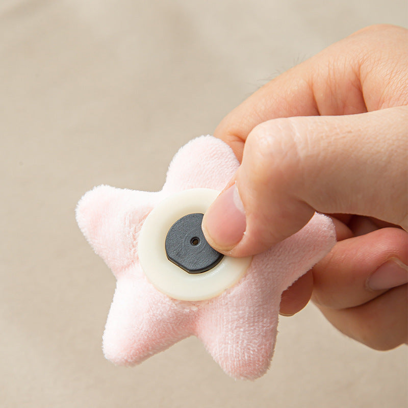 Set of 4 Blue Star-Shaped Quilt and Bed Skirt Corner Holders with Plush Faces