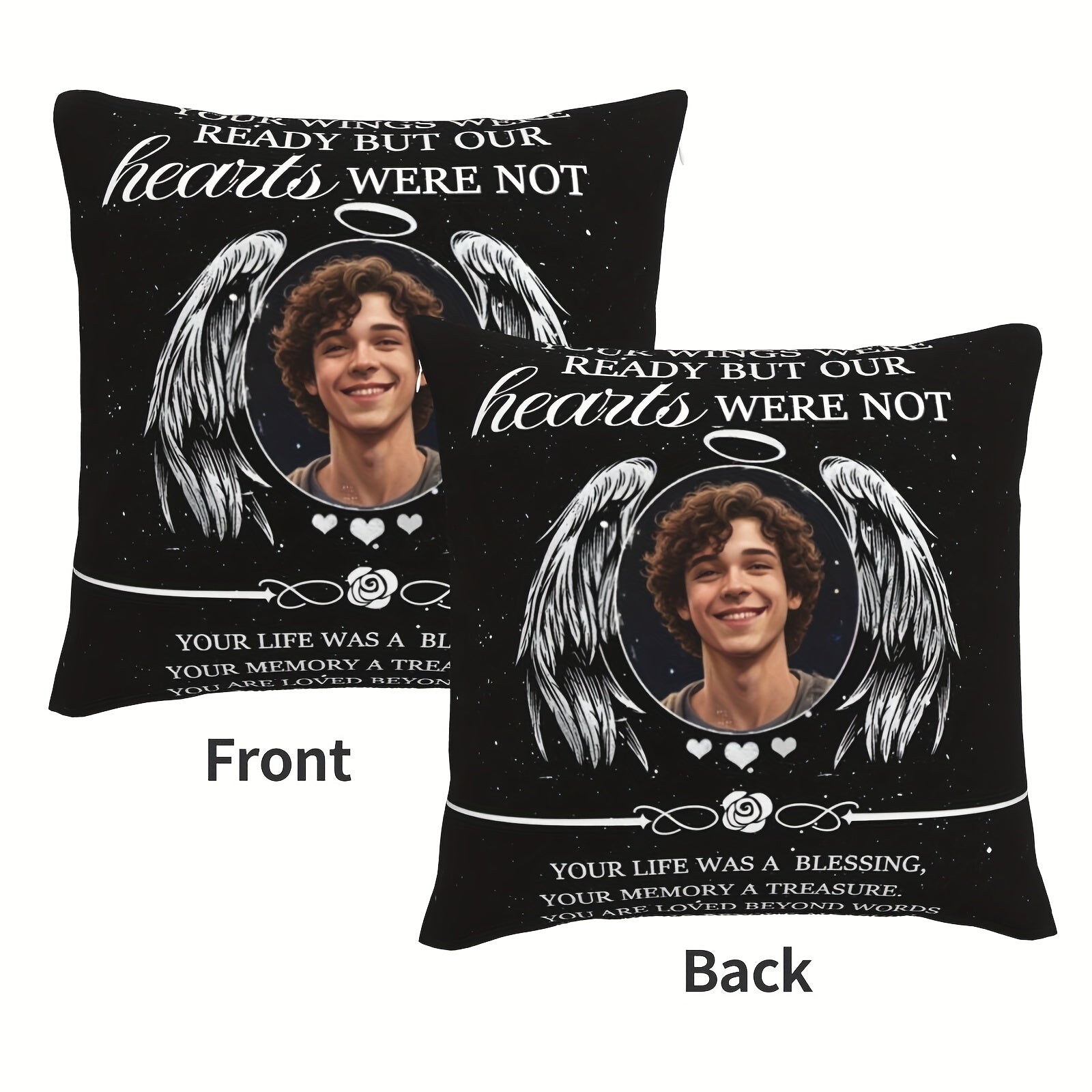 Personalized Memorial Pillow with Angel Wings Design Custom Photo Pillowcase Sentimental Memory Pillow for Adults