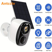 Wireless Outdoor Security Camera 3MP FHD Night Vision Spotlight Battery Solar Wi-Fi Two-Way Audio