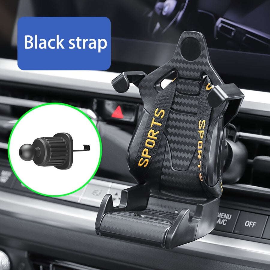 Soporte para teléfono de coche estilo asiento de carreras de fibra de carbono, giratorio, a prueba de agua, con soporte para rejilla de ventilación
