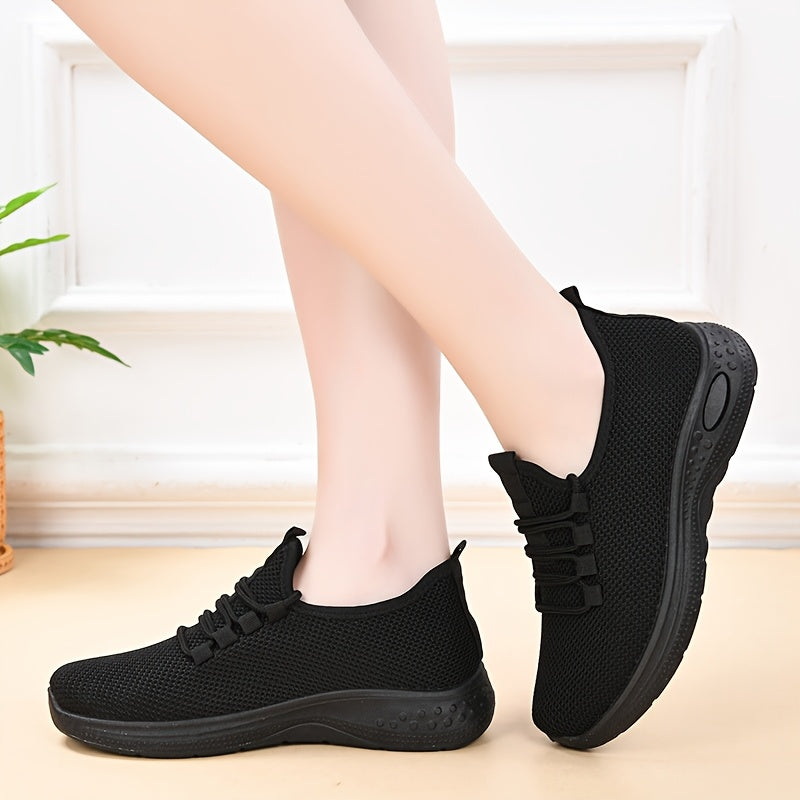 Women Low Top Lace-Up Casual Sports Shoes Black Breathable Anti-Slip