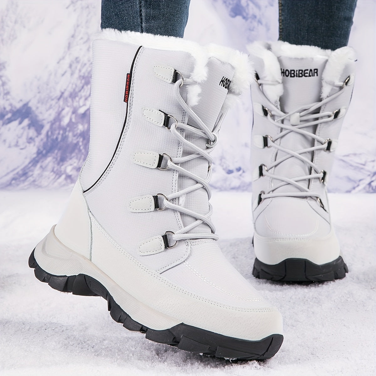 Women's Faux Fur-Lined Platform Snow Boots Casual Lace Up Warm Winter