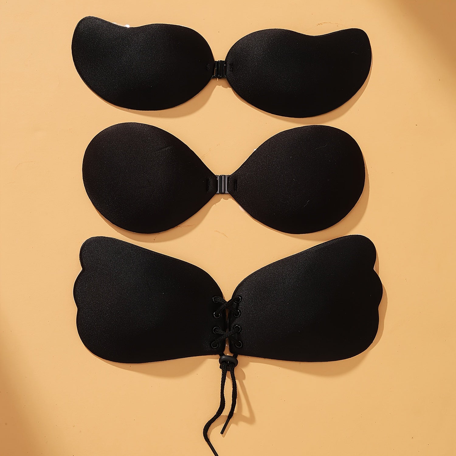 Set of 3 Breathable Reusable Strapless Lace-Up Stick-On Bras for Women