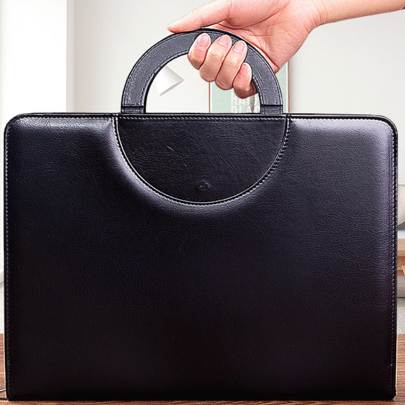 Durable TPU Faux Leather Business Folder with Dual Compartments Notepad Slot and Pen Holder