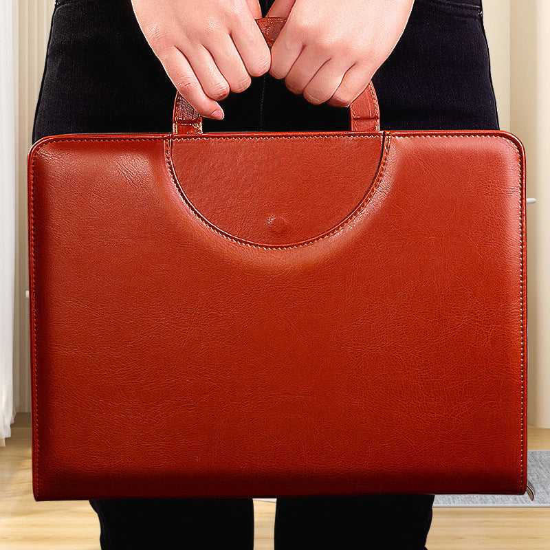 Durable TPU Faux Leather Business Folder with Dual Compartments Notepad Slot and Pen Holder