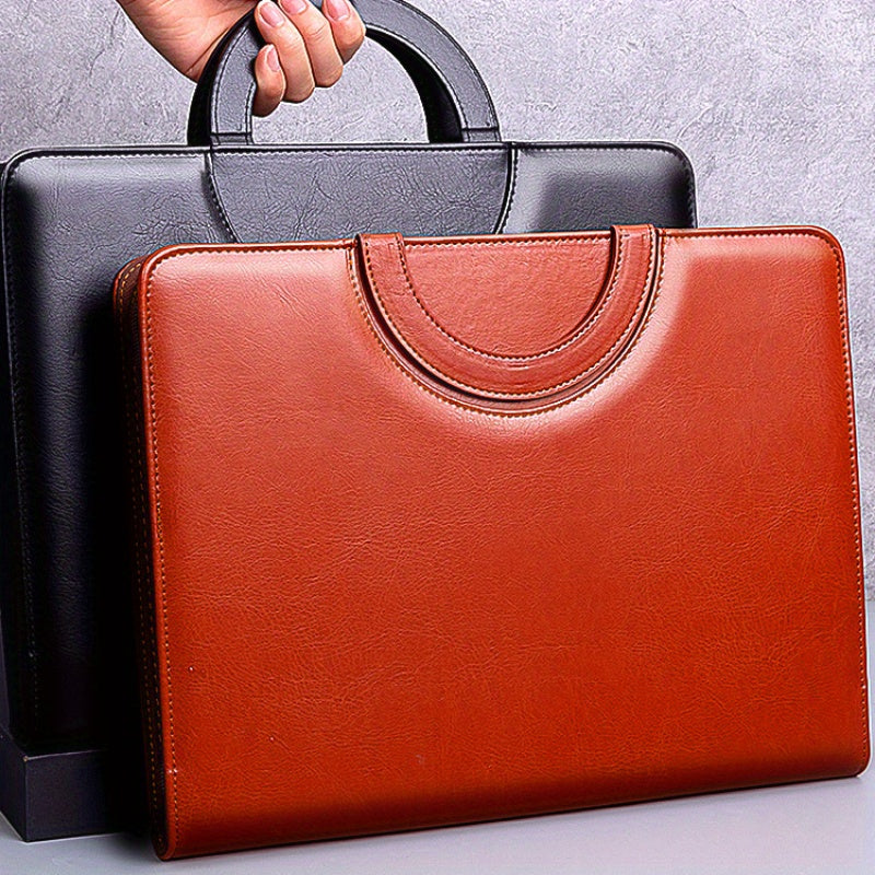 Durable TPU Faux Leather Business Folder with Dual Compartments Notepad Slot and Pen Holder