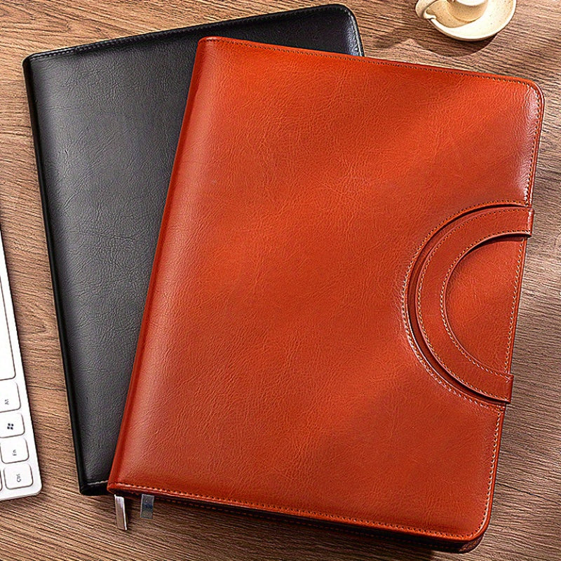 Durable TPU Faux Leather Business Folder with Dual Compartments Notepad Slot and Pen Holder