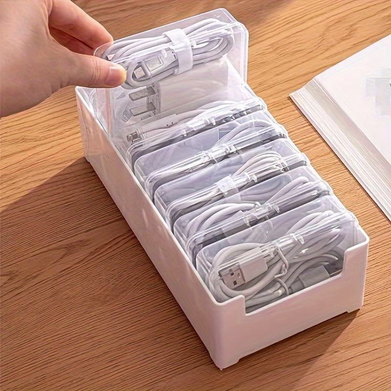 Caja organizadora de regletas con 8 compartimentos para cables y cargadores