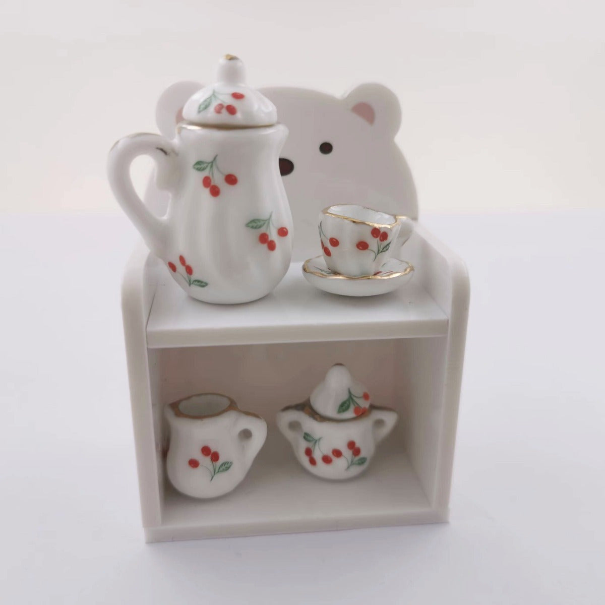 Miniature Chinese Tea Set 15 Pieces 1:12 Scale Ceramic Dollhouse Accessories Floral Pattern