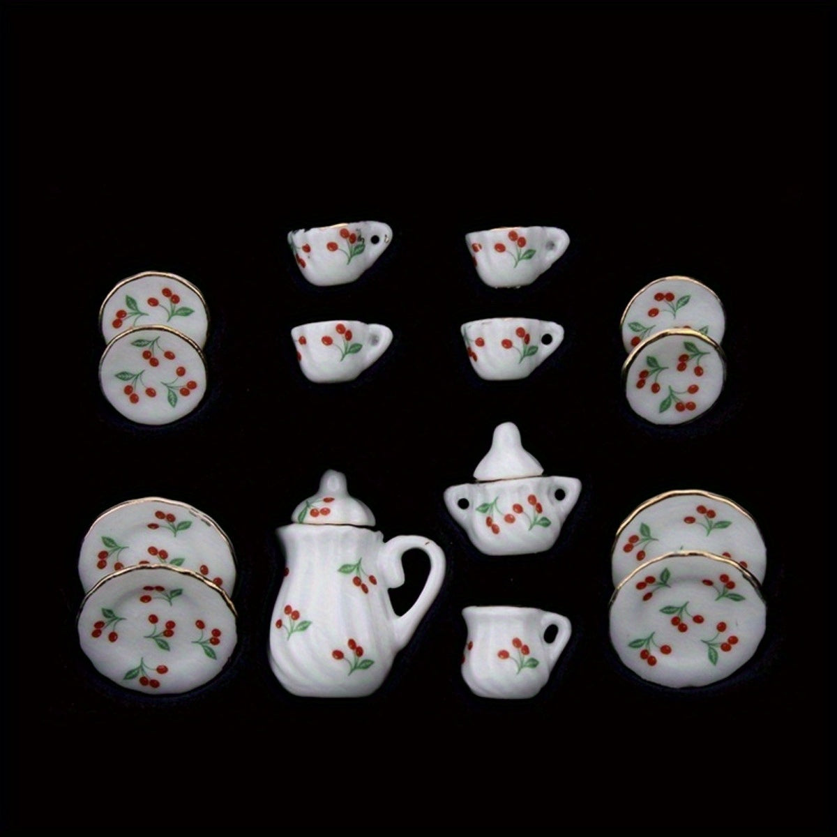 Miniature Chinese Tea Set 15 Pieces 1:12 Scale Ceramic Dollhouse Accessories Floral Pattern