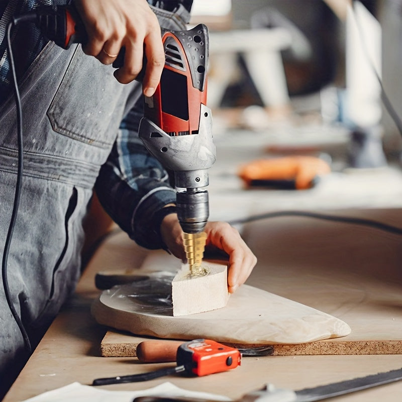 Titanium-Coated HSS Steel Step Drill Bit Set 4 Sizes for Wood Metal