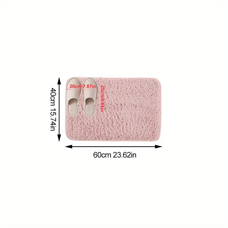 Pink Non-Slip Rectangular Bathroom Floor Mat Quick-Drying Polyester Home Decor