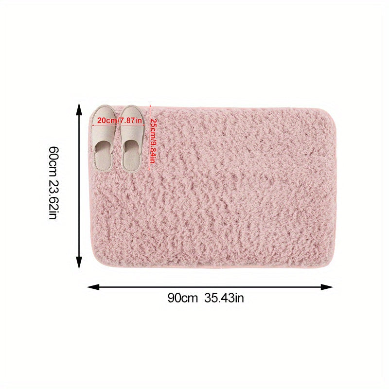 Pink Non-Slip Rectangular Bathroom Floor Mat Quick-Drying Polyester Home Decor