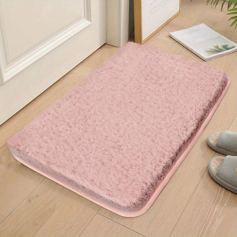 Pink Non-Slip Rectangular Bathroom Floor Mat Quick-Drying Polyester Home Decor