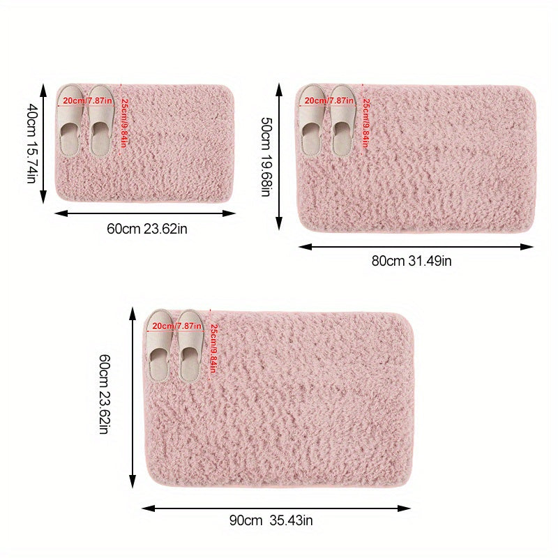 Pink Non-Slip Rectangular Bathroom Floor Mat Quick-Drying Polyester Home Decor