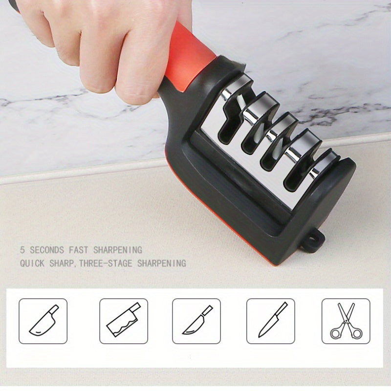 Qoʻlda ishlaydigan pichoq silliqlash vositasi 4 bosqichli, tez va samarali oshxona silliqlash, batareyasiz