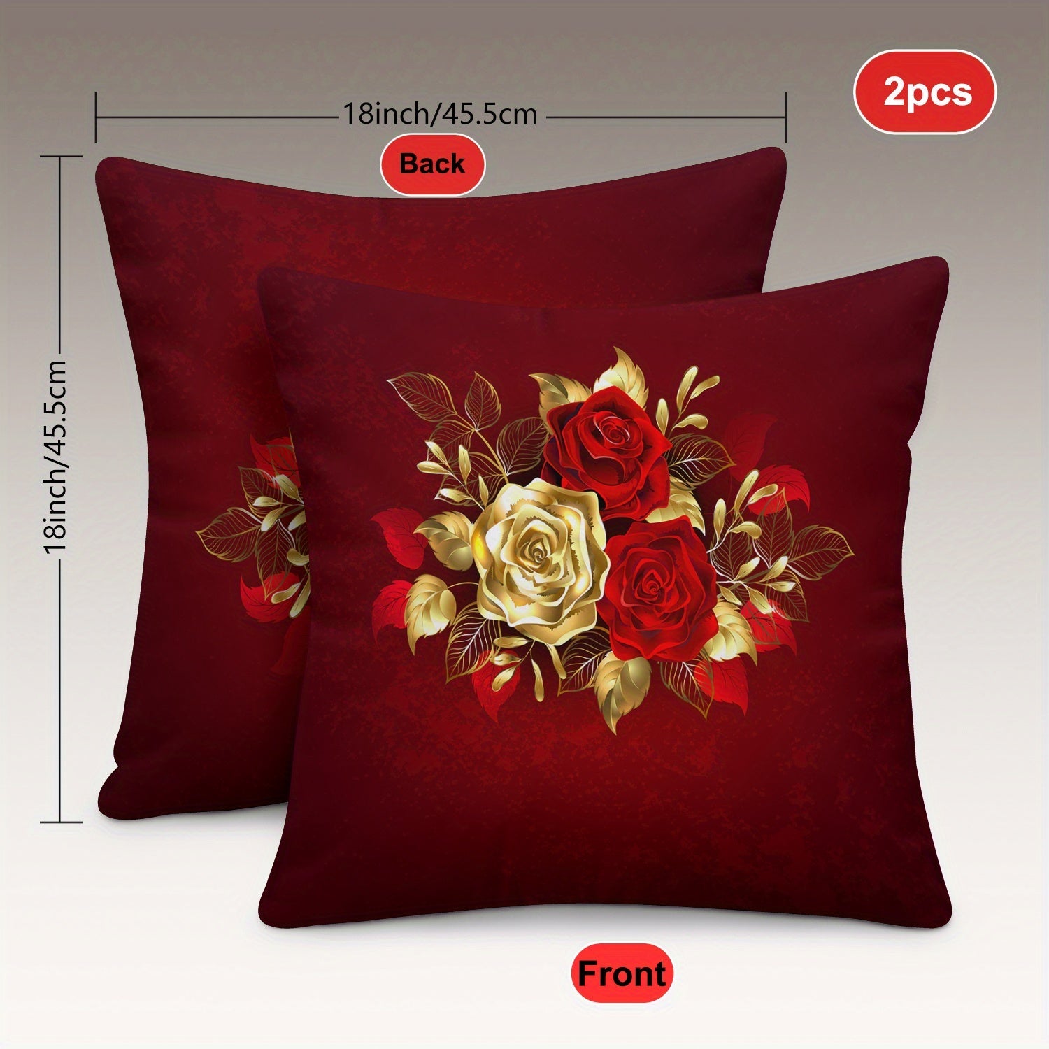 Two-Piece Plush Pillow Covers Rose Design Reversible 45.72cm Sofa Bedroom Decor