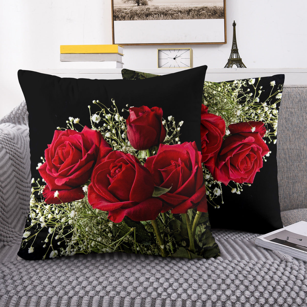 Two-Piece Plush Pillow Covers Rose Design Reversible 45.72cm Sofa Bedroom Decor