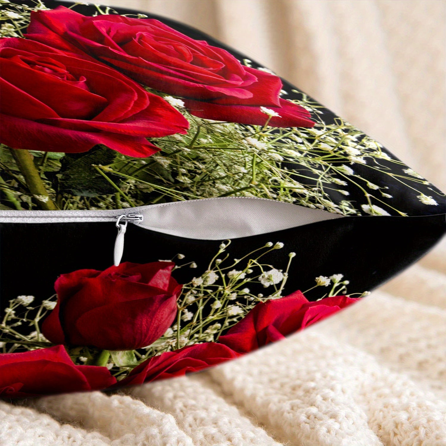 Two-Piece Plush Pillow Covers Rose Design Reversible 45.72cm Sofa Bedroom Decor