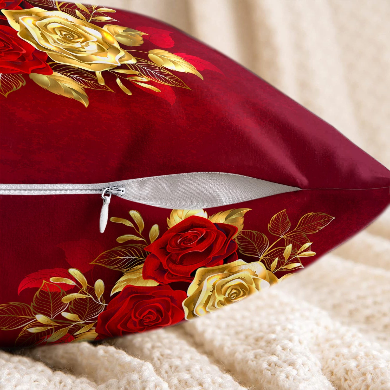 Two-Piece Plush Pillow Covers Rose Design Reversible 45.72cm Sofa Bedroom Decor