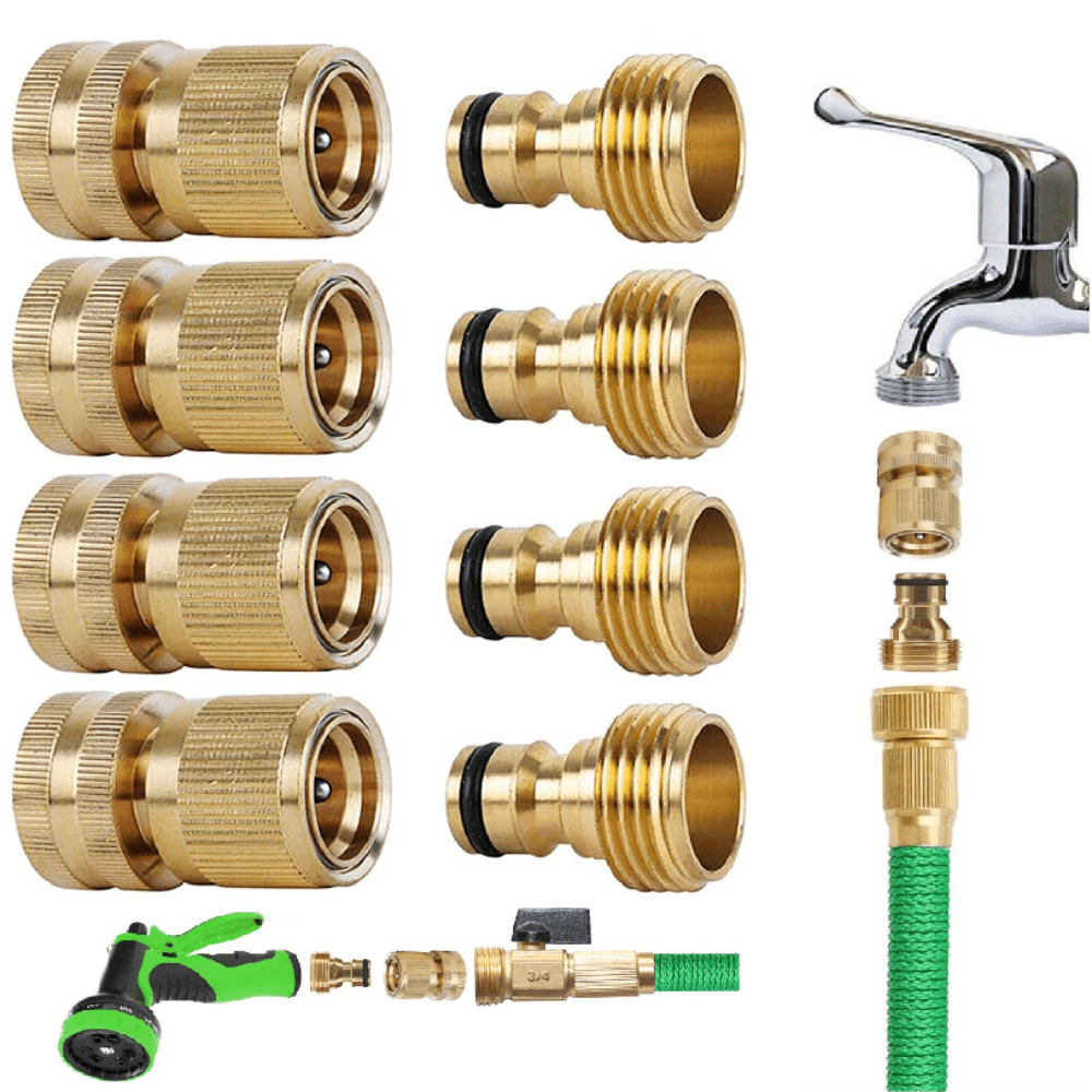 Garden Hose Quick Connectors Solid Brass 3/4 Inch GHT Fittings No-Leak