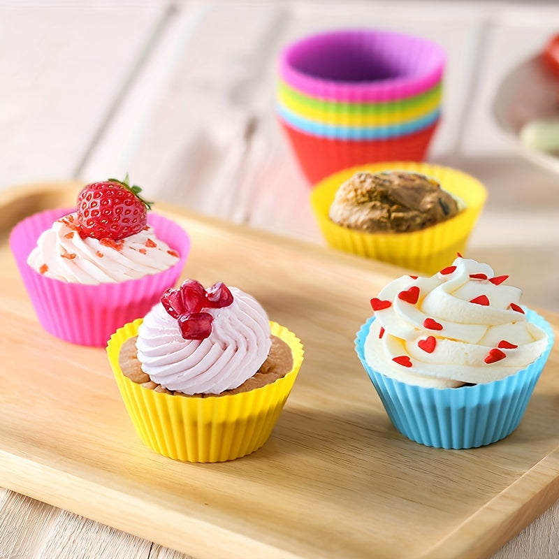 Set of 12 Reusable Silicone Baking Cups for Muffins and Cupcakes in Assorted Colors