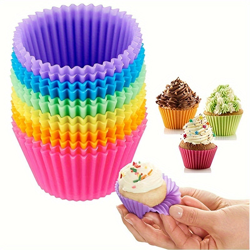 Set of 12 Reusable Silicone Baking Cups for Muffins and Cupcakes in Assorted Colors