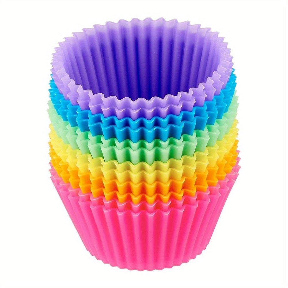 Set of 12 Reusable Silicone Baking Cups for Muffins and Cupcakes in Assorted Colors
