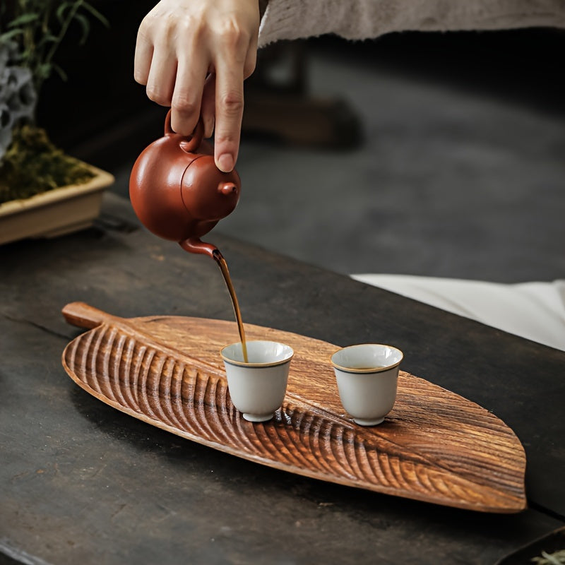 Wood Leaf Shaped Serving Tray for Breakfast Dessert Snacks and Sushi