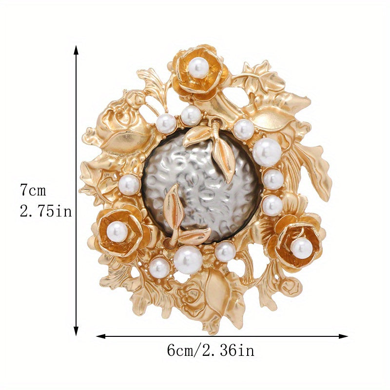 Retro Baroque yuqori darajadagi saroy uslubidagi vintage soxta marvarid brosh, palto yoki jaket to'plamingizga engil hashamat qo'shish uchun mukammal.