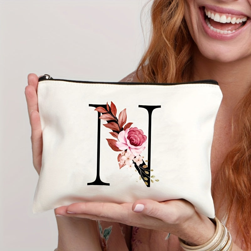 Waterproof Floral Canvas Makeup Bag Zipper Closure Lightweight Women