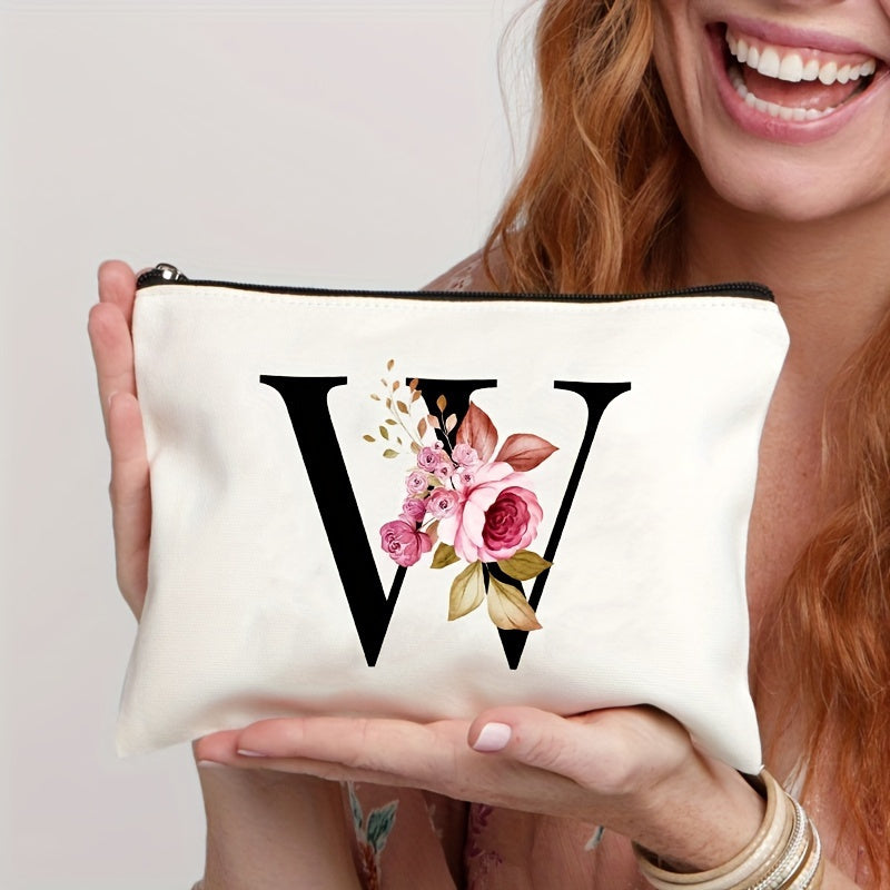 Waterproof Floral Canvas Makeup Bag Zipper Closure Lightweight Women