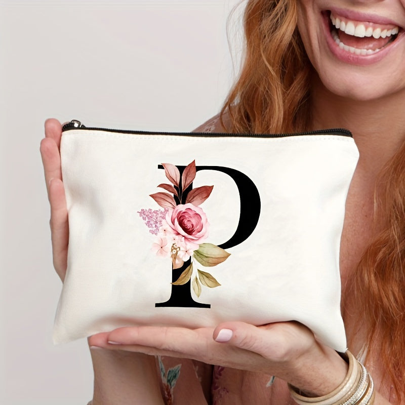 Waterproof Floral Canvas Makeup Bag Zipper Closure Lightweight Women