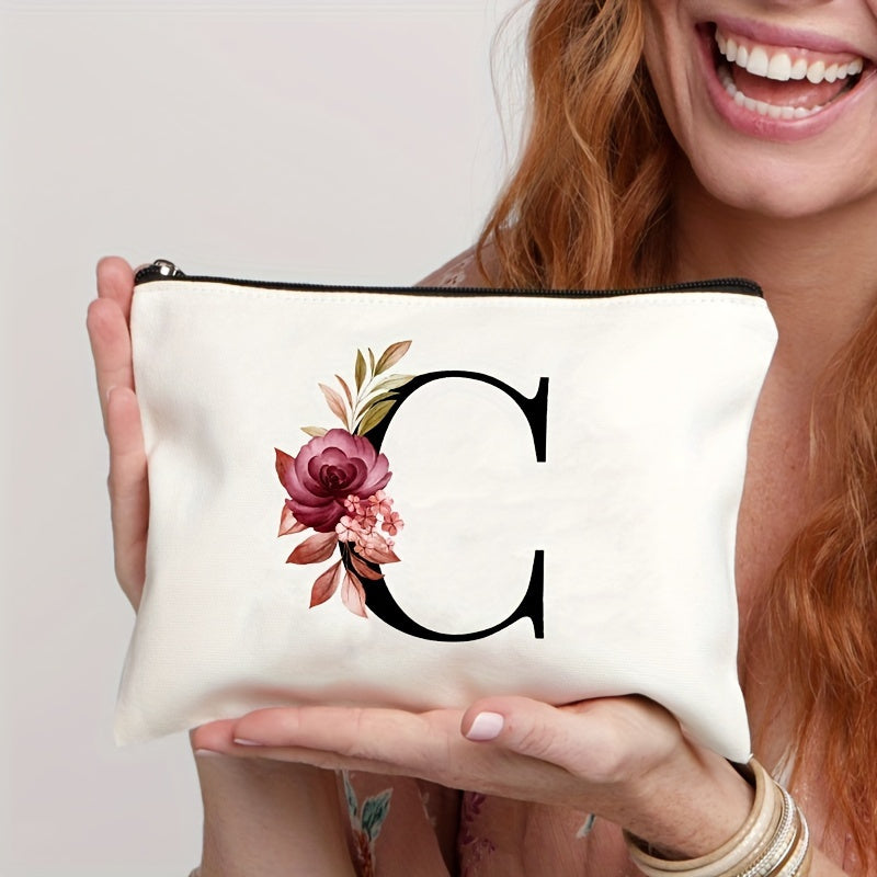 Waterproof Floral Canvas Makeup Bag Zipper Closure Lightweight Women