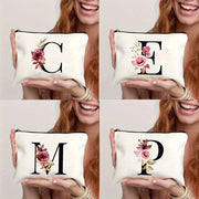 Waterproof Floral Canvas Makeup Bag Zipper Closure Lightweight Women