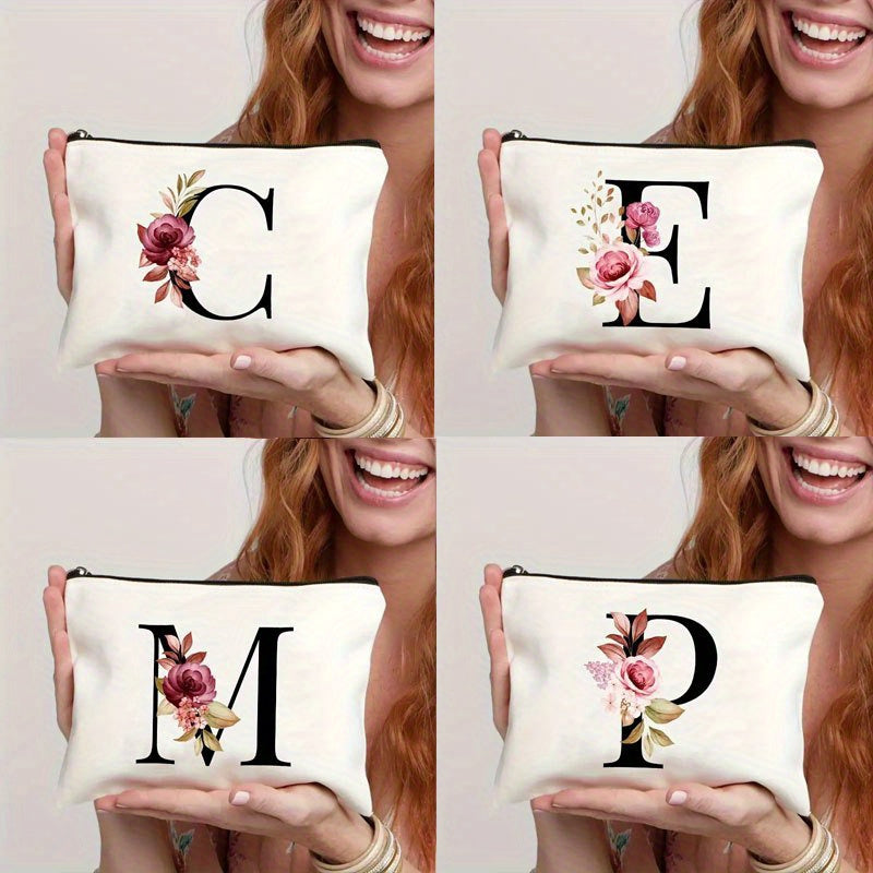 Waterproof Floral Canvas Makeup Bag Zipper Closure Lightweight Women