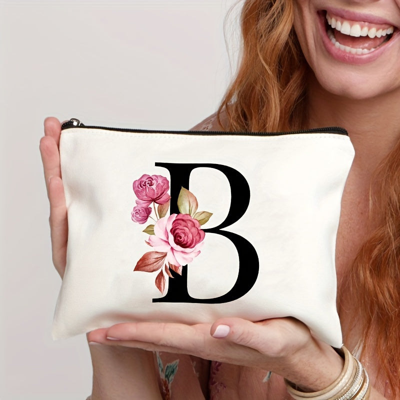 Waterproof Floral Canvas Makeup Bag Zipper Closure Lightweight Women