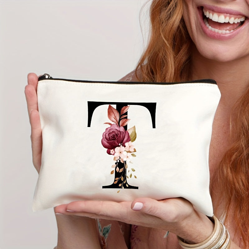 Waterproof Floral Canvas Makeup Bag Zipper Closure Lightweight Women