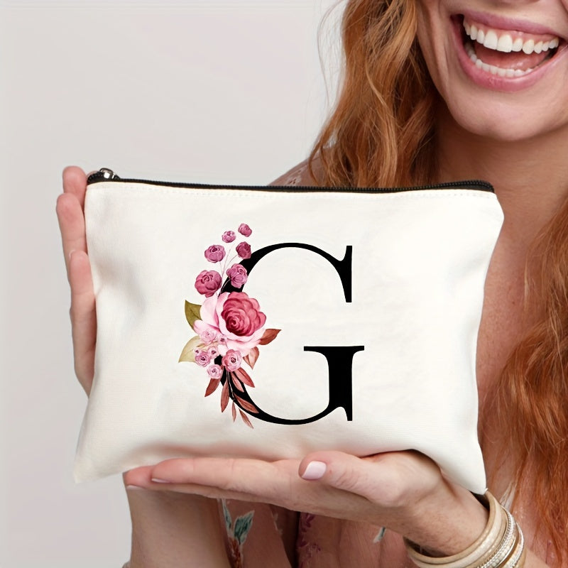 Waterproof Floral Canvas Makeup Bag Zipper Closure Lightweight Women