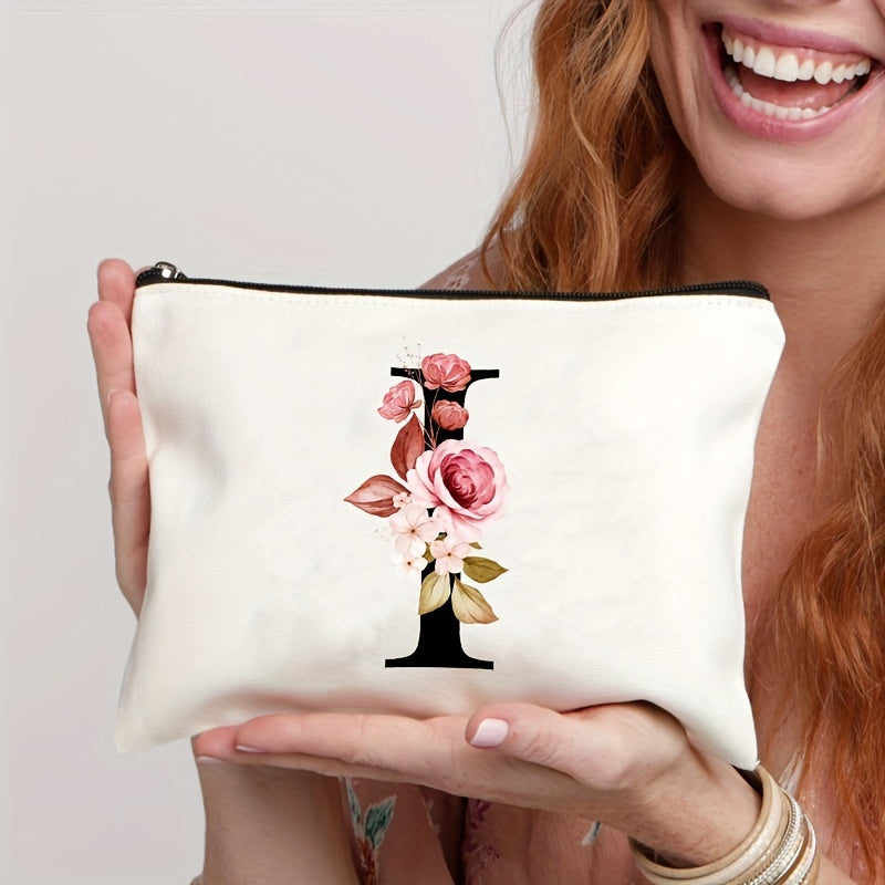 Waterproof Floral Canvas Makeup Bag Zipper Closure Lightweight Women