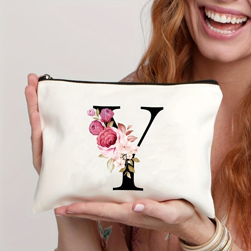 Waterproof Floral Canvas Makeup Bag Zipper Closure Lightweight Women