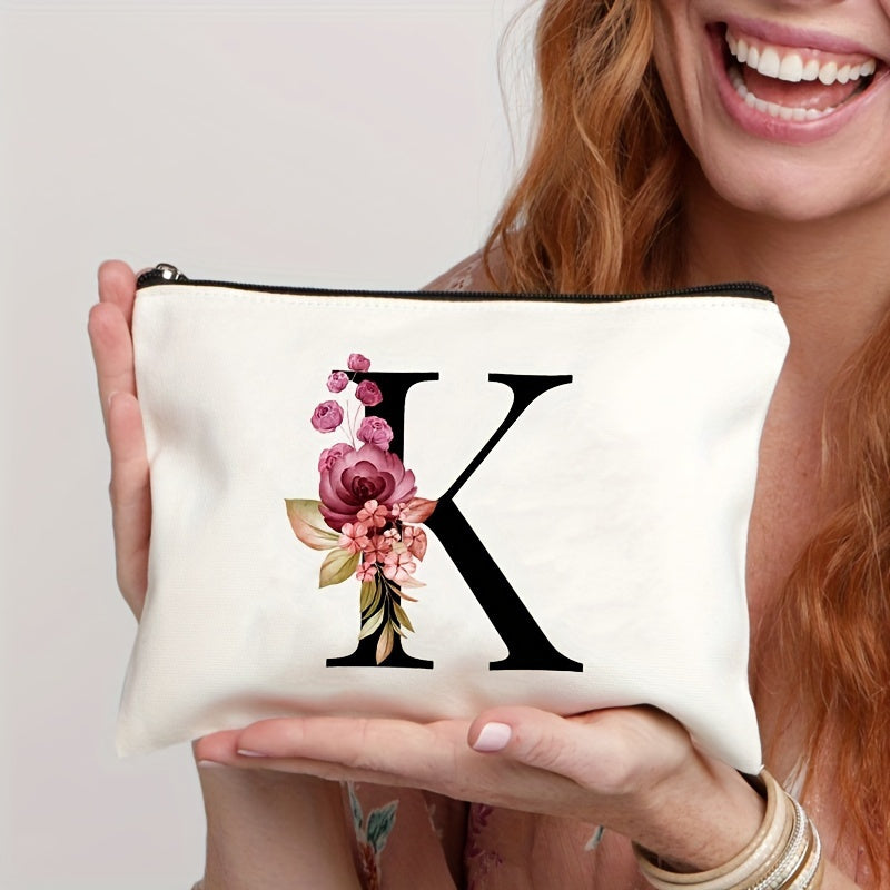 Waterproof Floral Canvas Makeup Bag Zipper Closure Lightweight Women