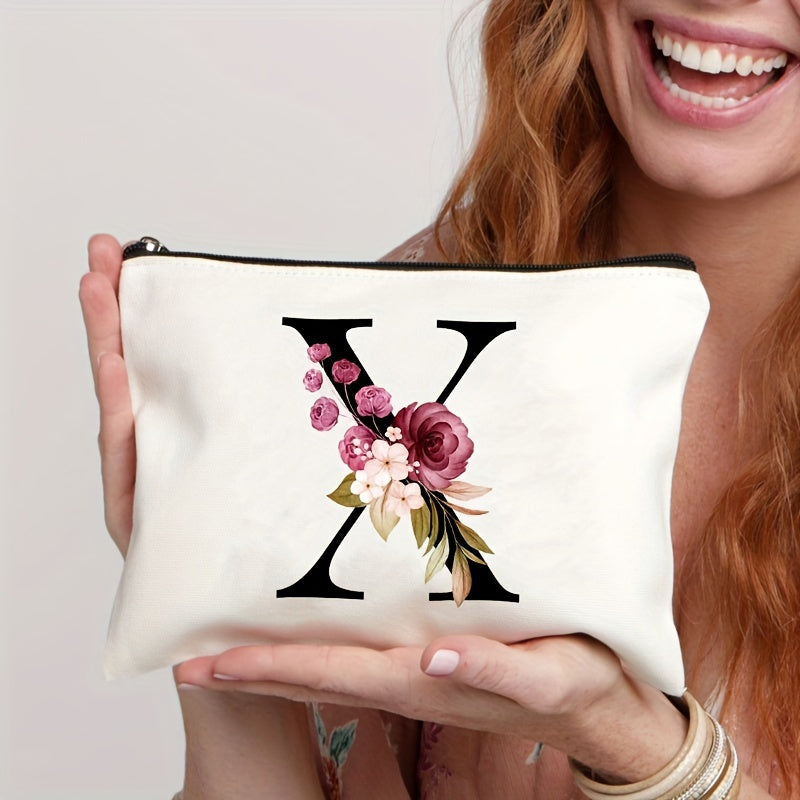 Waterproof Floral Canvas Makeup Bag Zipper Closure Lightweight Women