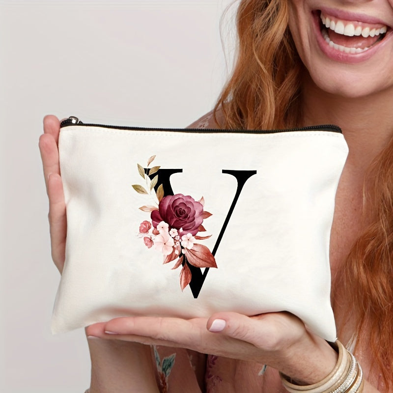 Waterproof Floral Canvas Makeup Bag Zipper Closure Lightweight Women