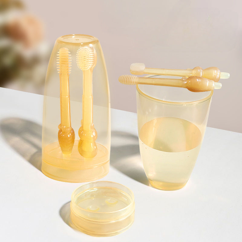 Набор желтых зубных щеток с мягкими щетинками из пищевого силикона, портативный дизайн - идеальный подарок на Рождество, Хэллоуин, День благодарения, Пасху или Новый год