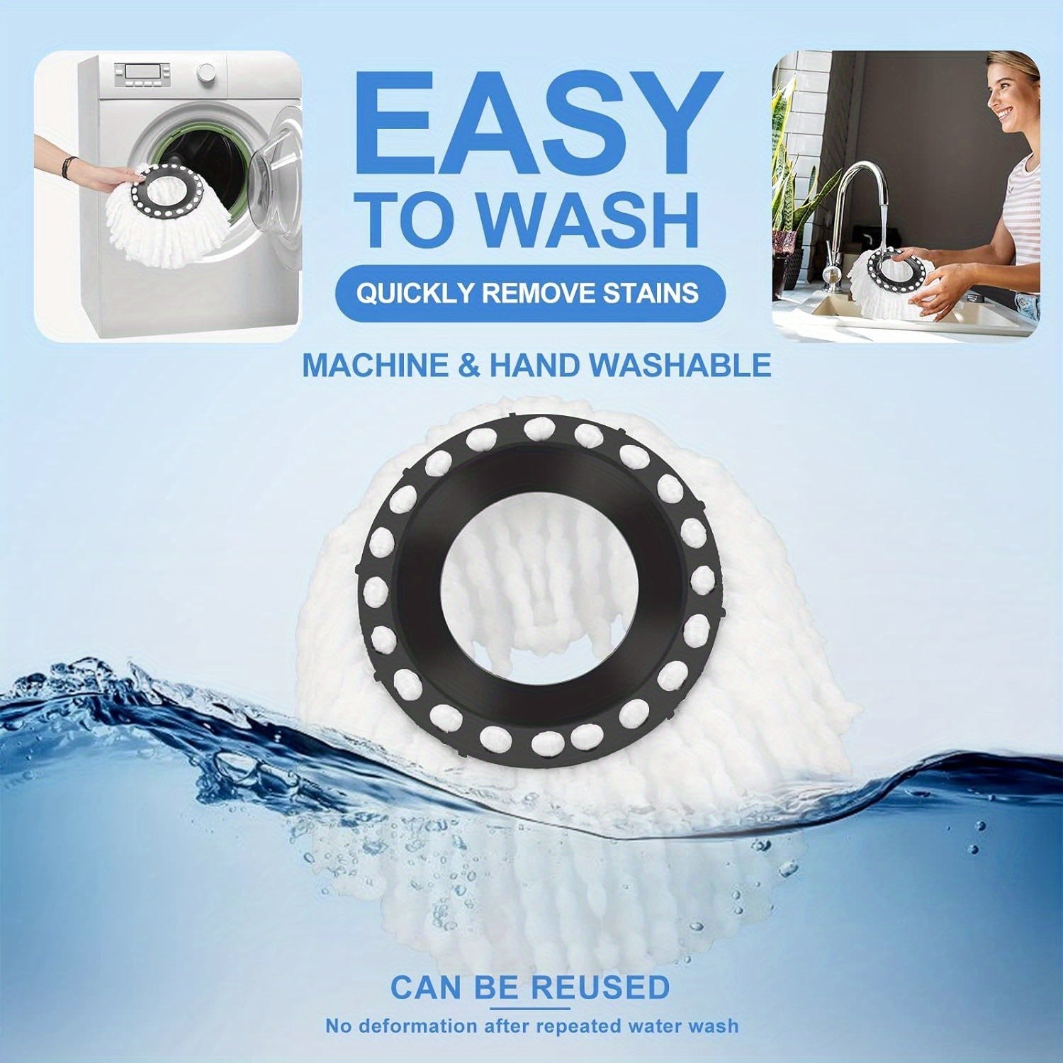 5 ta Spin Mop o'rnini bosuvchi boshlar to'plami, dumaloq standart o'lchamdagi mikrofiber to'ldiruvchilar, oson tozalanadigan Hurricane aylanuvchi mop bosh