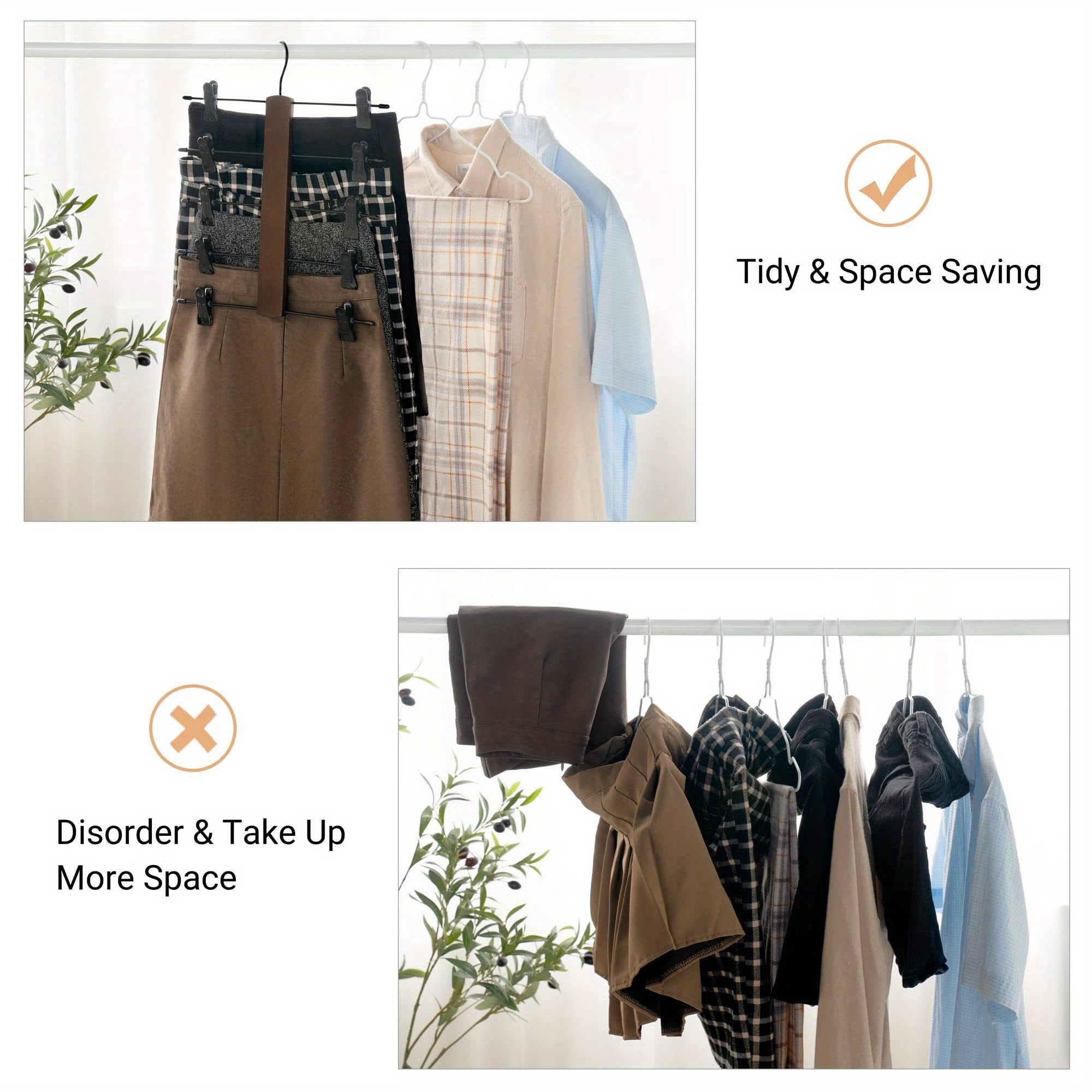 Perchero de madera para pantalones con clips ajustables recubiertos de goma, organizador de armario de 5 niveles