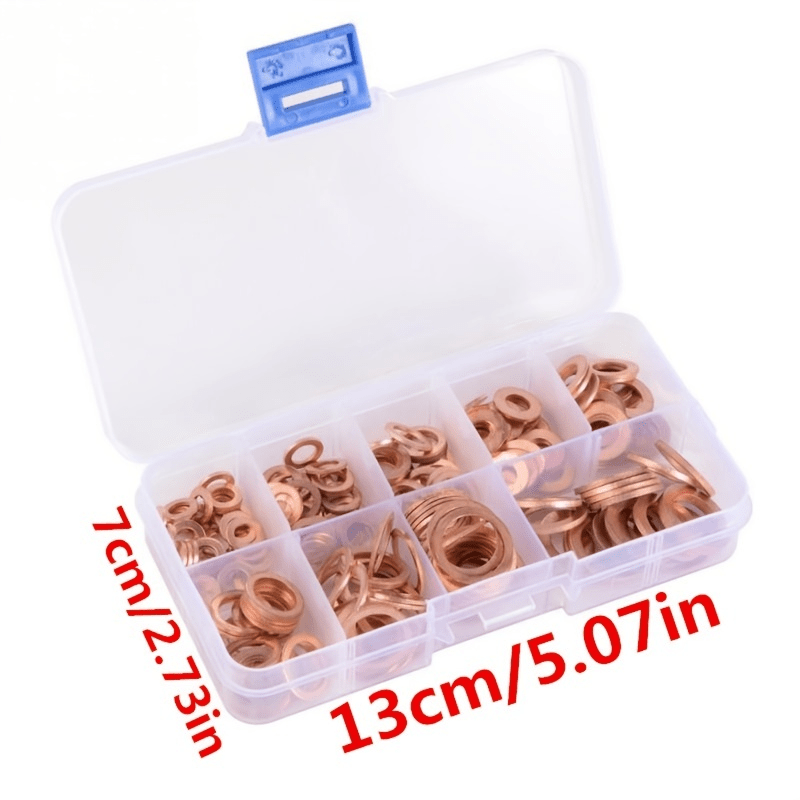 200pcs Copper Washer Gasket Set Assorted Flat Ring Seal Kit for Auto Repairs