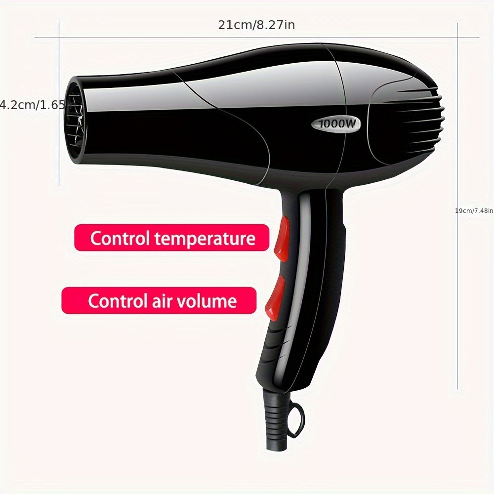 1000W Hair Dryer with No-Fold Handle, European Plug, 1.5-3m Cord, Plastic